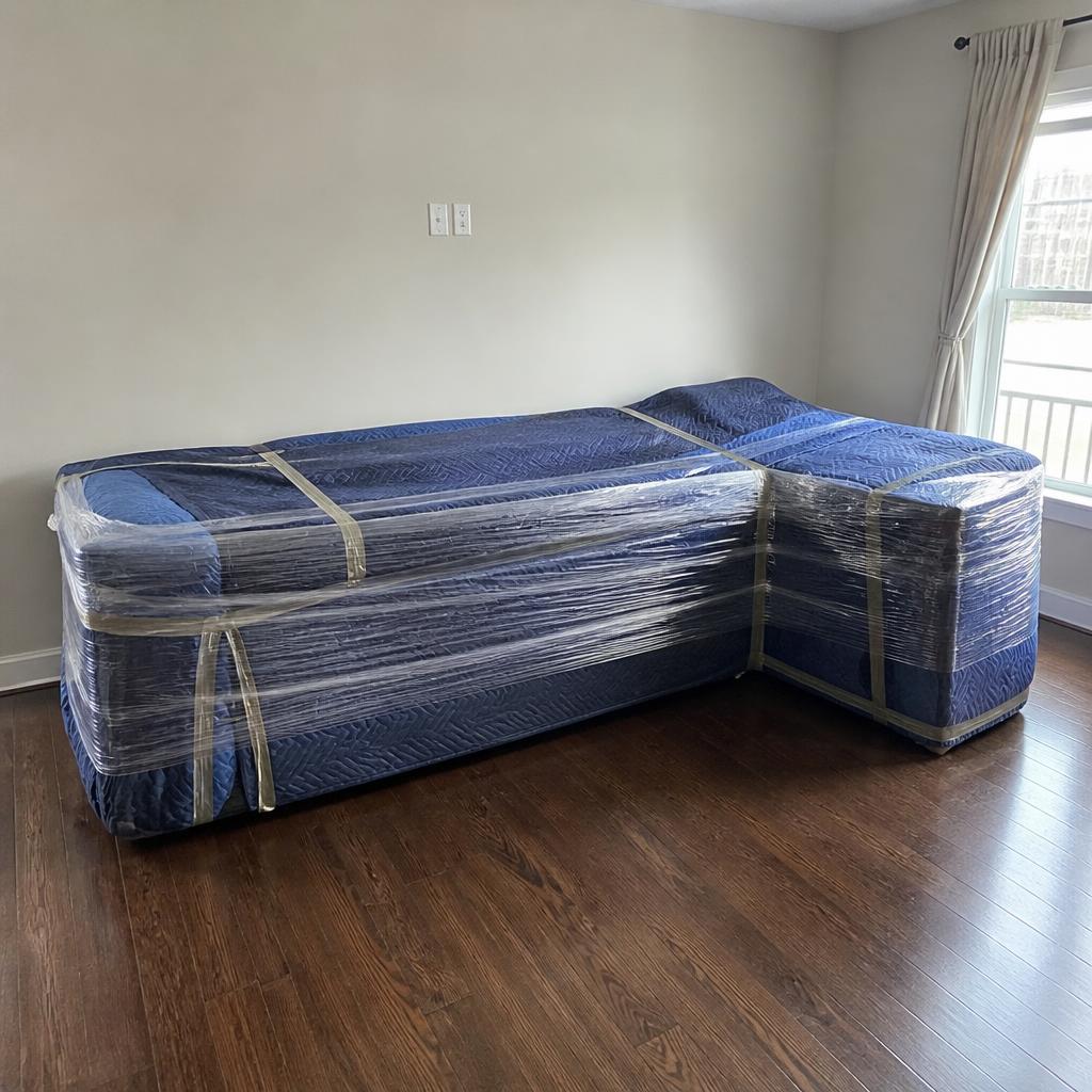 Sofa wrapped for transport