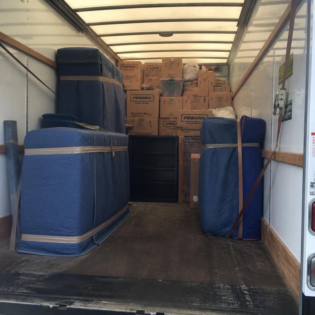 Loaded moving truck interior